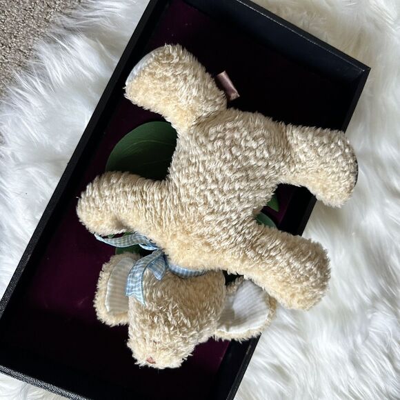 Vtg. Carters Tan Puppy Dog Bean Bag Terry Cloth Plush Blue Stripe Rattle Baby - Picture 4 of 7